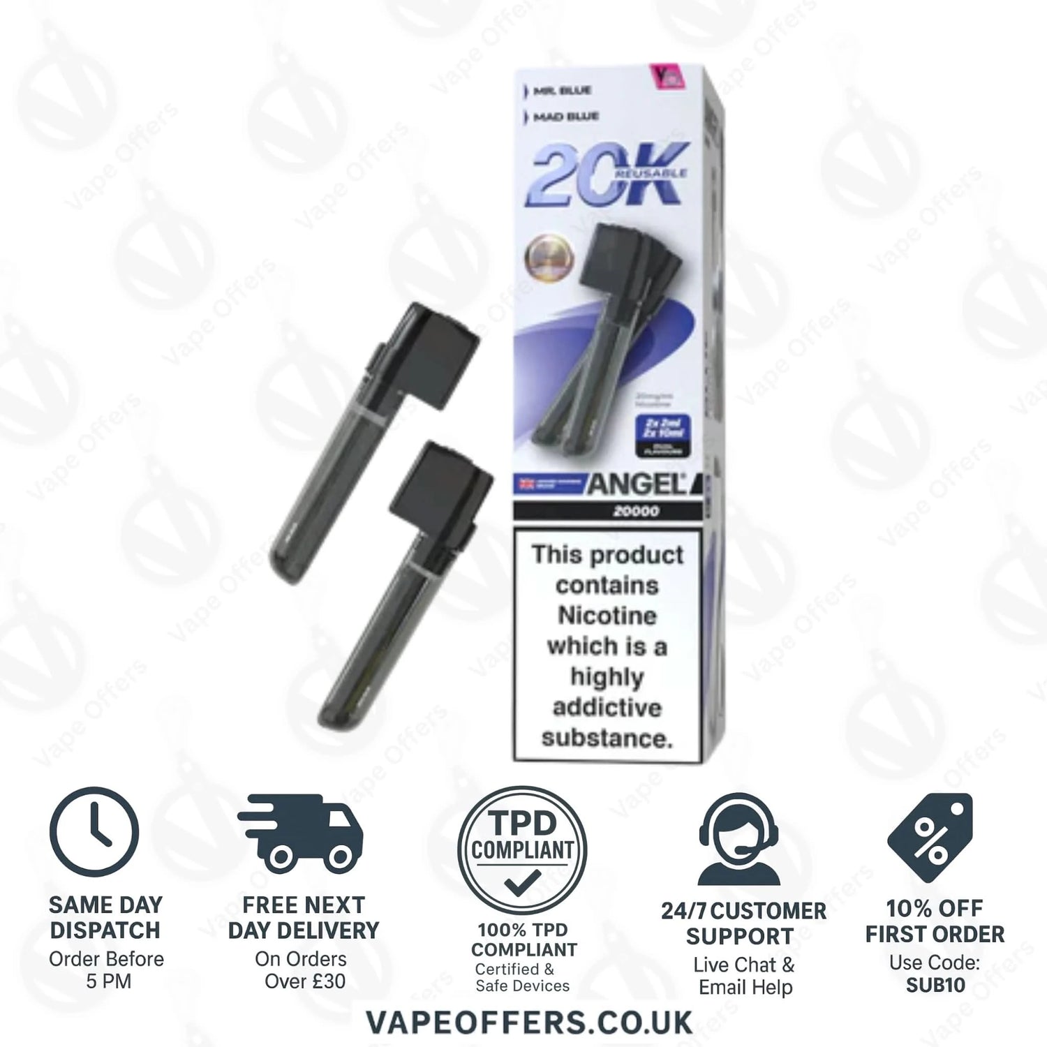 Blue Edition Vapes Bars Angel 20k Prefilled Dual Pod 