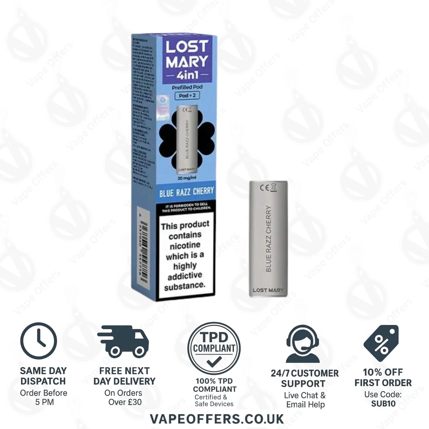 Blue Razz Cherry Lost Mary 4 in 1 Prefilled Pods 