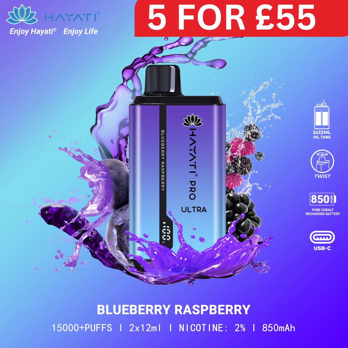 Blueberry Raspberry - Hayati Pro Ultra 15000 Puffs Disposable Vape