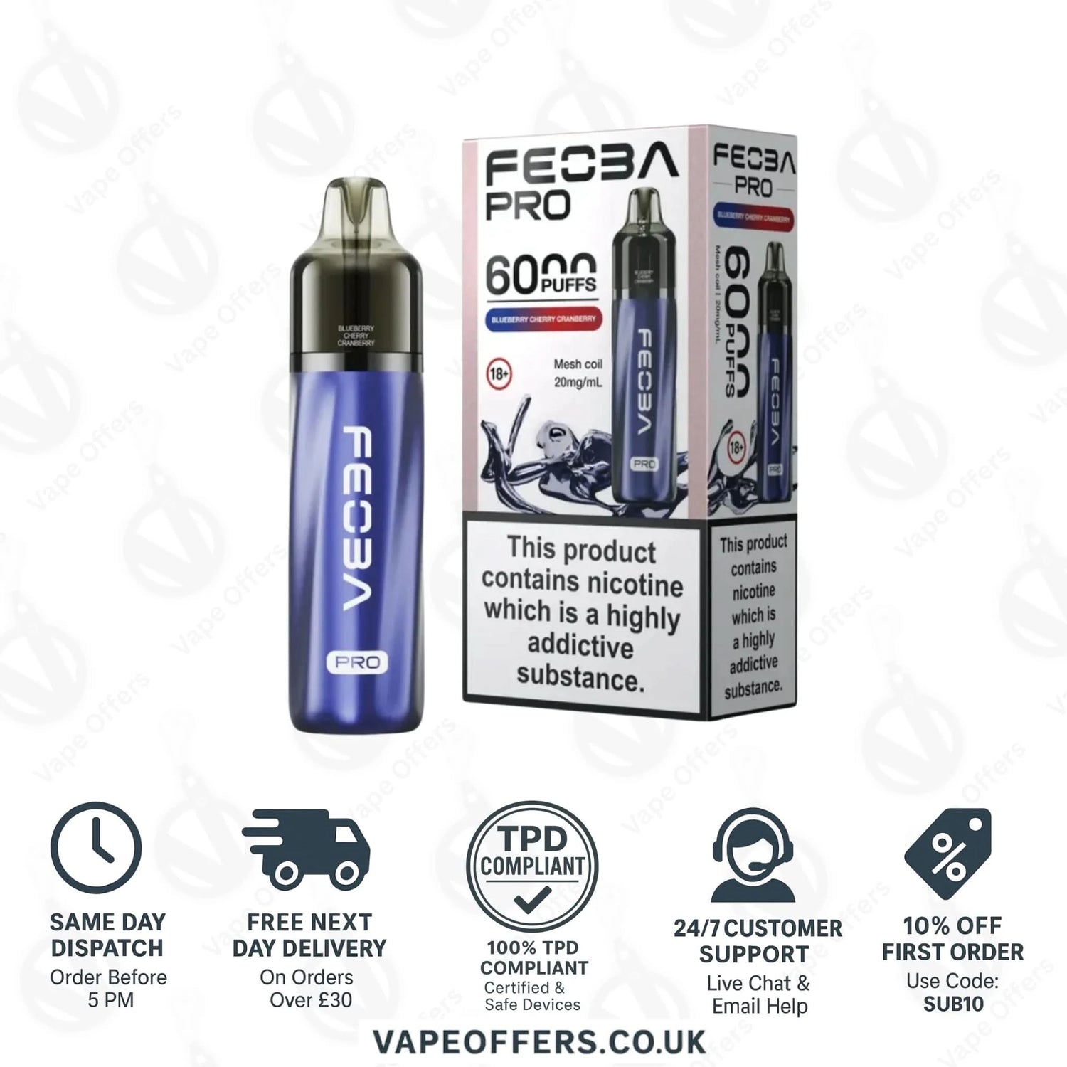 Blueberry Cherry Cranberry Feoba Pro 6000 Puffs Prefilled Pod Kit 