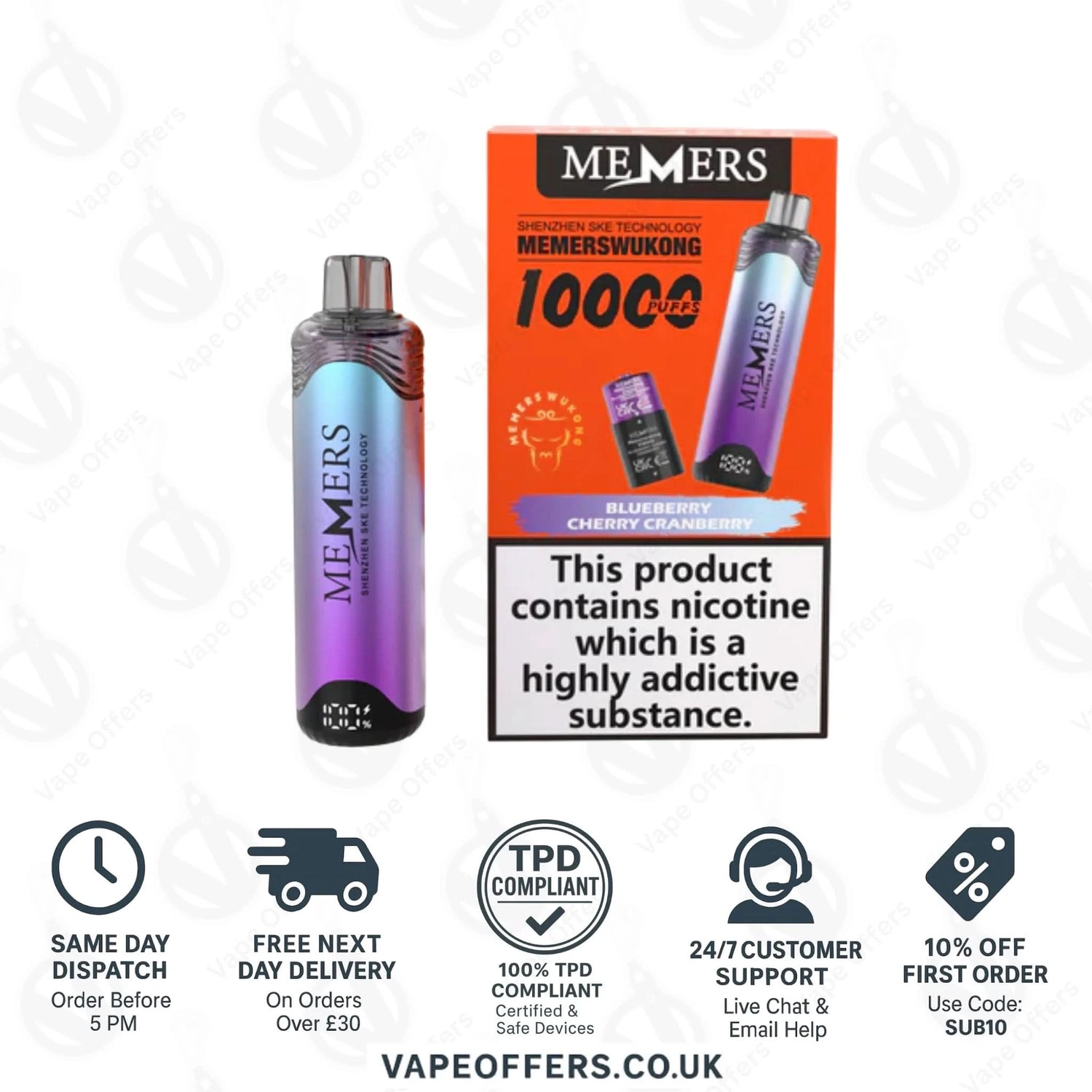 Blueberry Cherry Cranberry SKE Memers WuKong V10K Puffs Vape Kit  