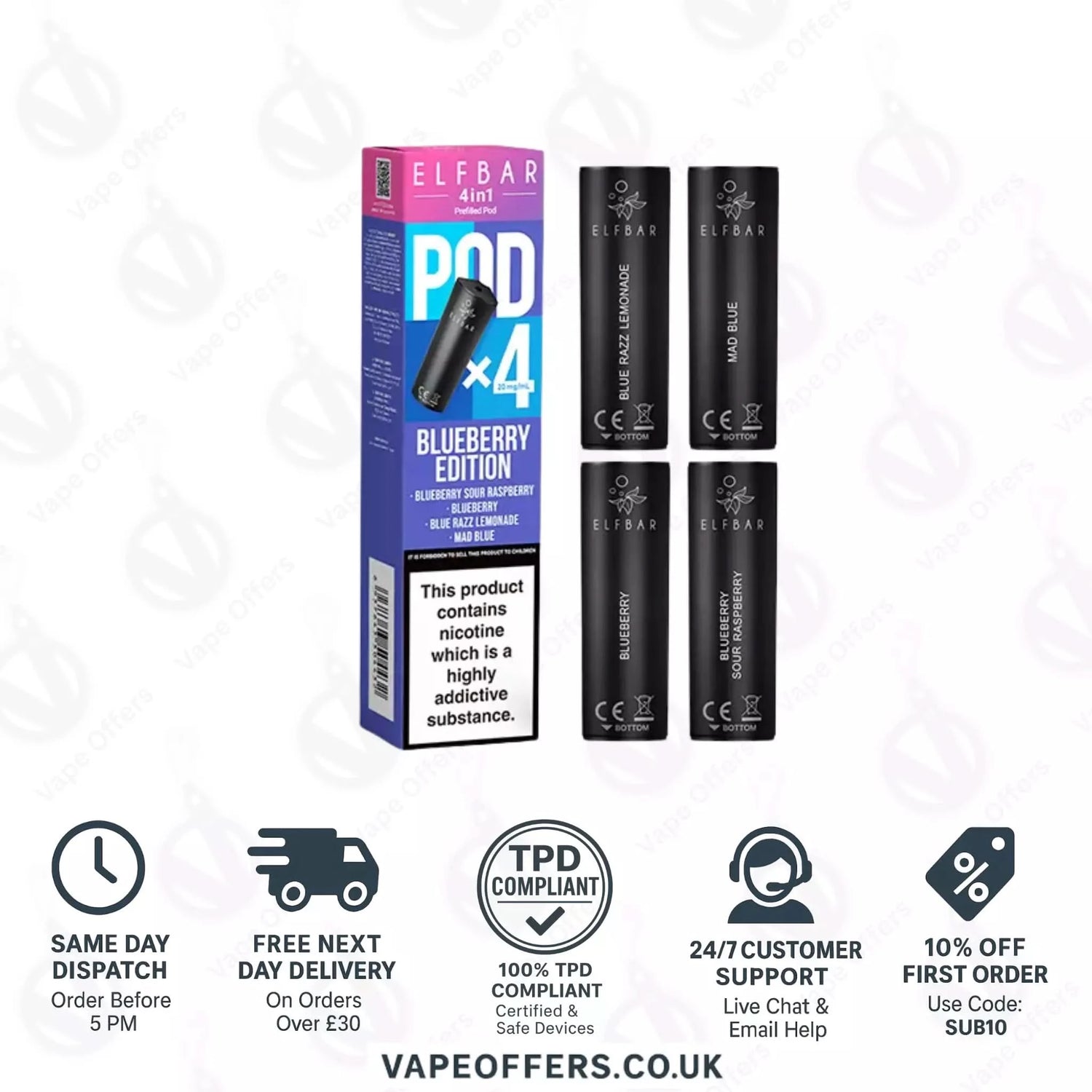 Blueberry Edition Elf Bar 4 in 1 3200 Puffs Prefilled Pods 