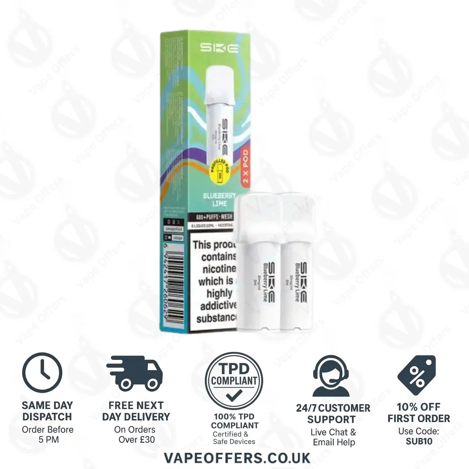 Blueberry Lime SKE Crystal Bar 600 Pro Prefilled Pods 