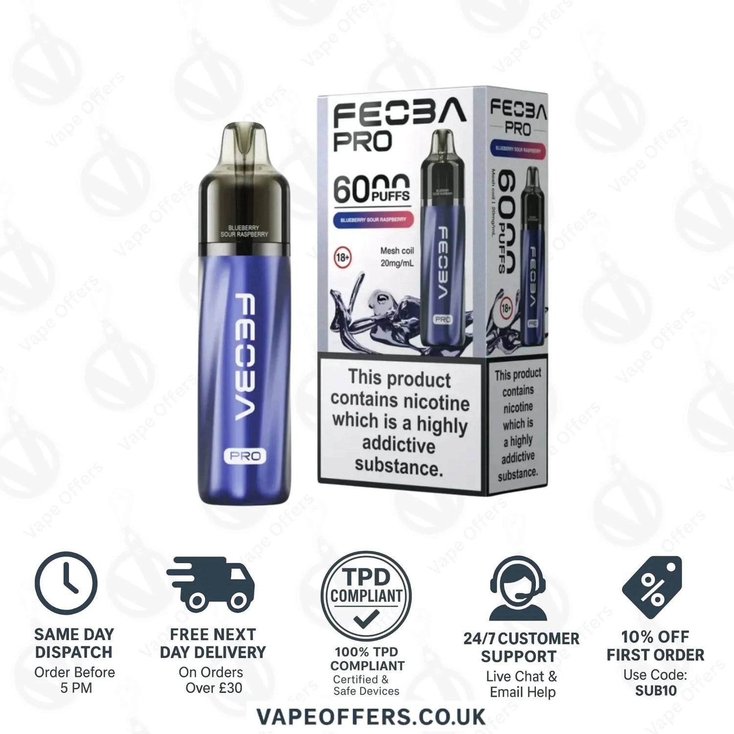 Blueberry Sour Raspberry Feoba Pro 6000 Puffs Prefilled Pod Kit 