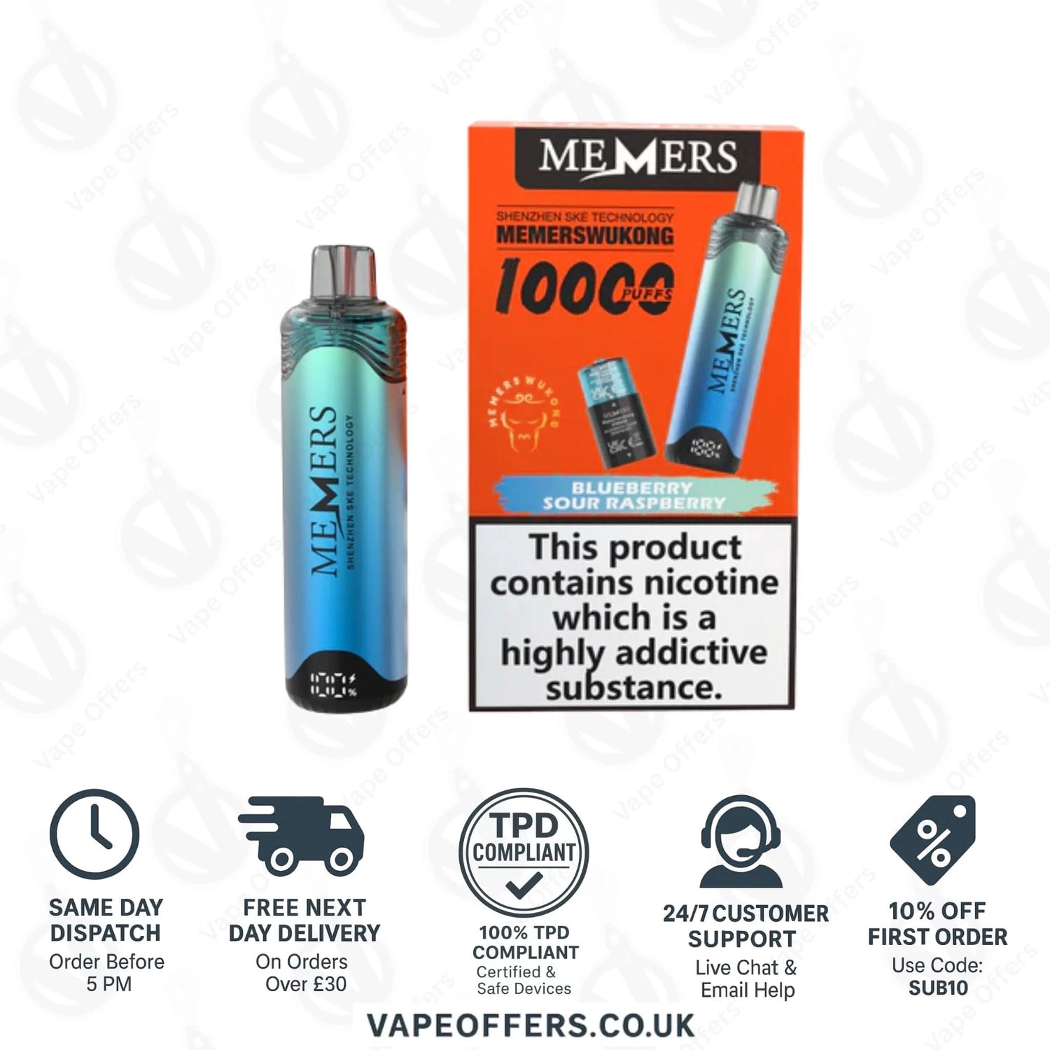 Blueberry Sour Raspberry SKE Memers WuKong V10K Puffs Vape Kit  