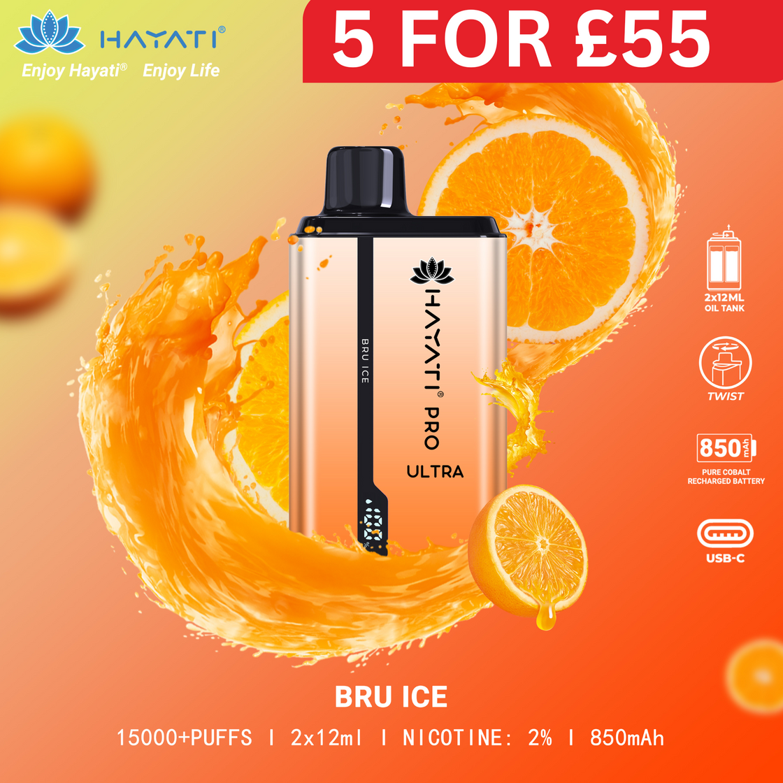 Bru Ice - Hayati Pro Ultra 15000 Puffs Disposable Vape