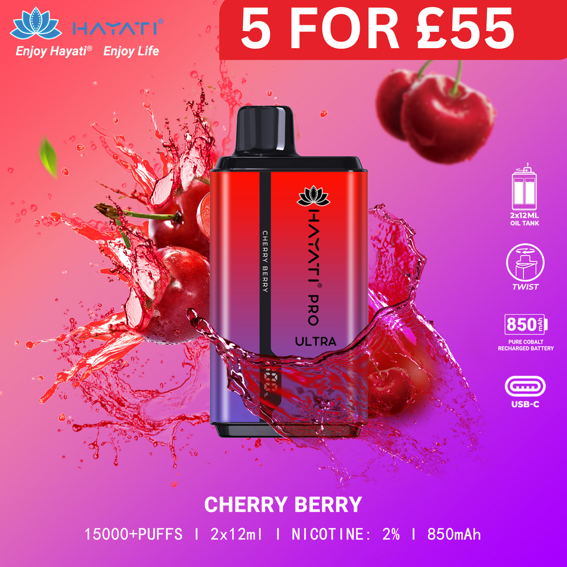 Cherry Berry - Hayati Pro Ultra 15000 Puffs Disposable Vape