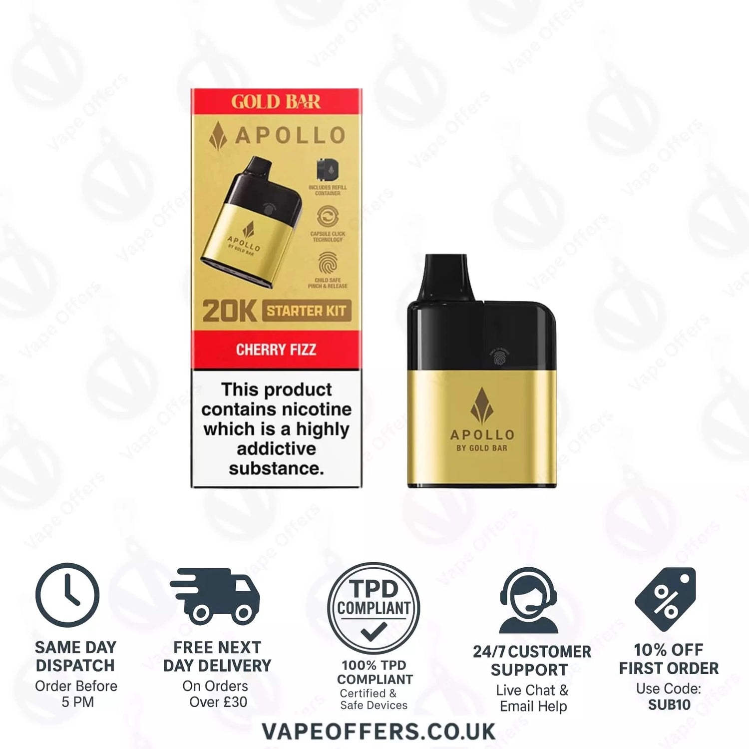 Cherry Fizz Gold Bar Apollo 20K Puffs Pod Vape Kit 