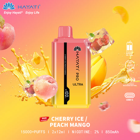 Cherry Ice / Peach Mango - Hayati Pro Ultra 15000 Puffs