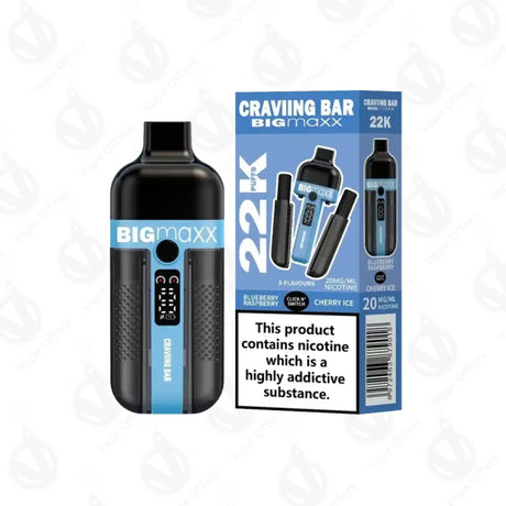 Craving Bar Big Maxx 22k Blueberry Raspberry and Cherry Ice Prefilled Vape kit 