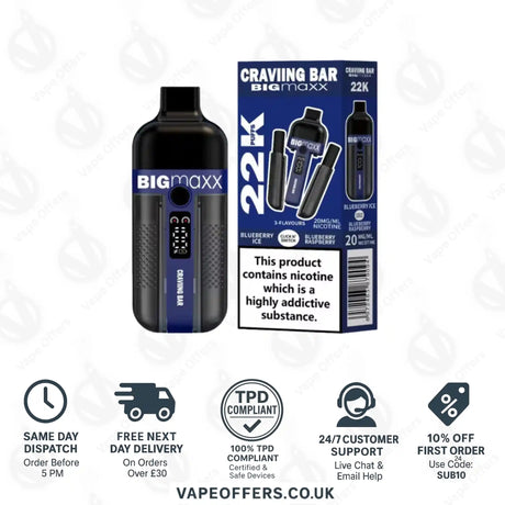 Craving Bar Big Maxx 22k Prefilled Vape kit Blueberry Ice and Blueberry Raspberry
