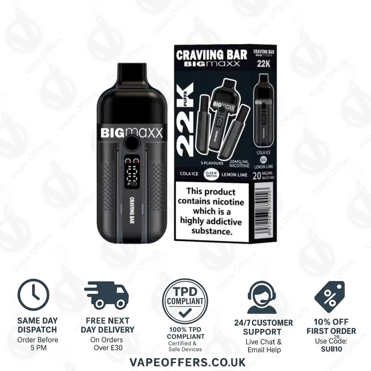 Craving Bar Big Maxx 22k Prefilled Vape kit Cola Ice and Lemon Lime