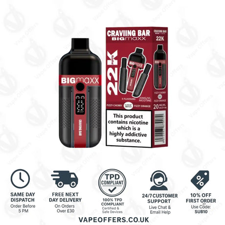 Craving Bar Big Maxx 22k Prefilled Vape kit Fizzy Cherry and Fizzy Orange