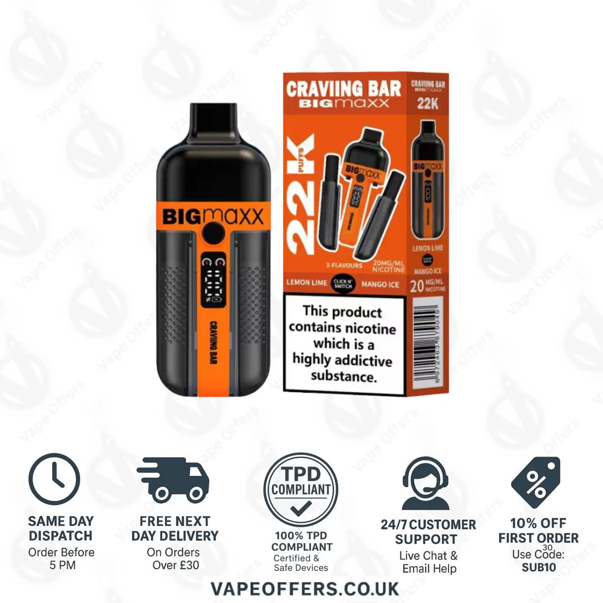 Craving Bar Big Maxx 22k Prefilled Vape kit Lemon Lime and Mango Ice