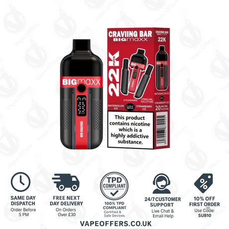Craving Bar Big Maxx 22k Prefilled Vape kit Watermelon Ice and Strawberry Ice