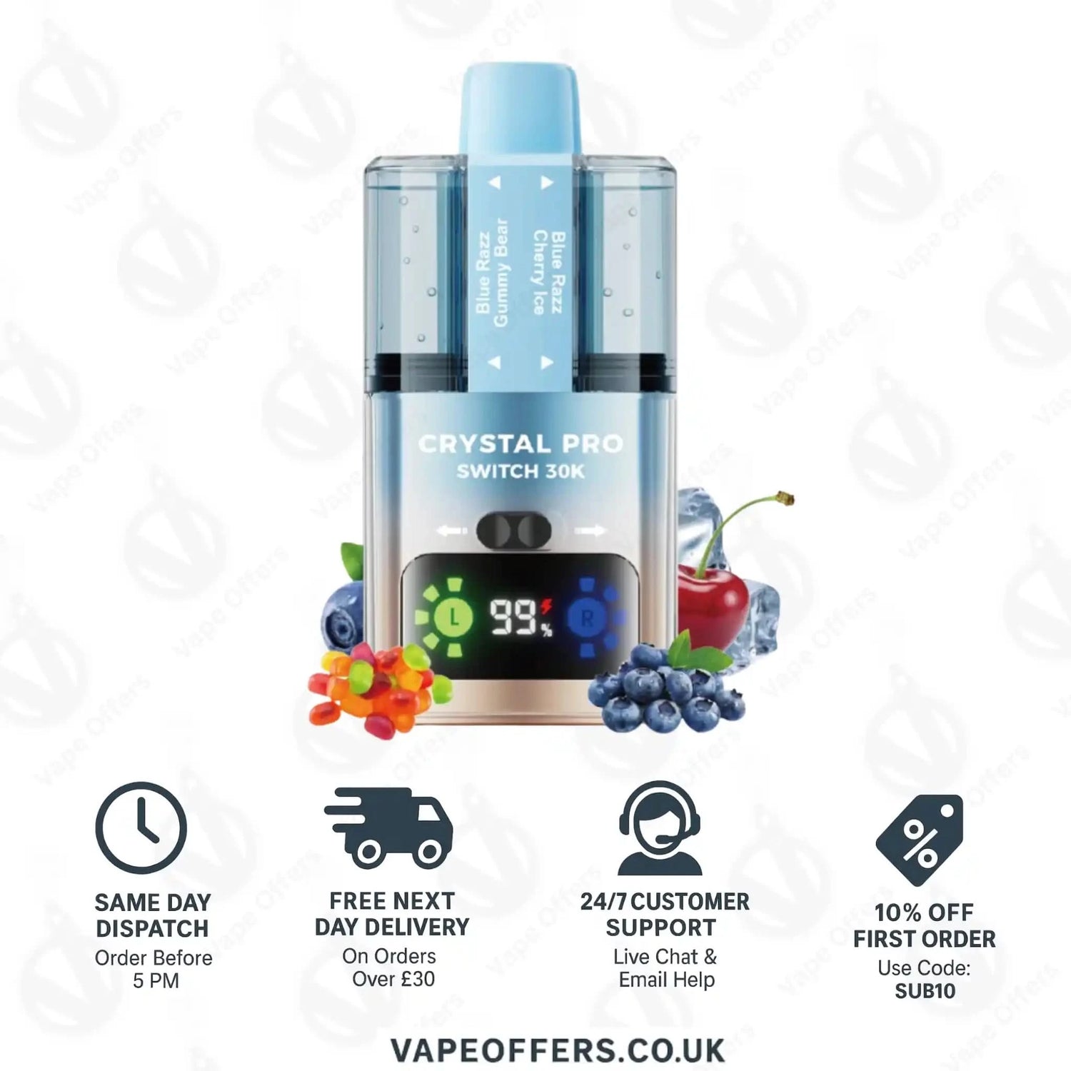 Crystal Pro Switch 30K – Blue Razz Gummy Bear & Blue Razz Cherry Ice 