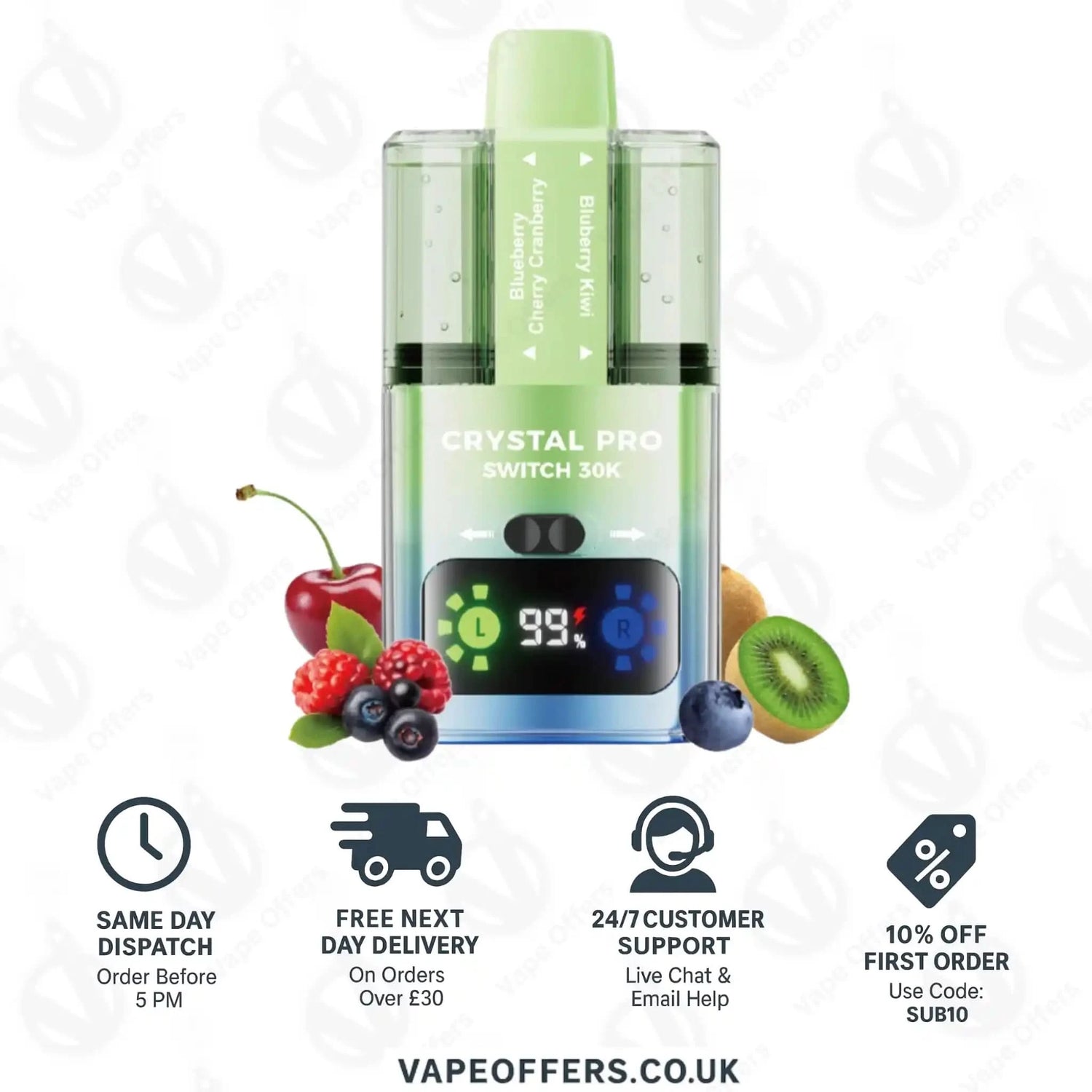 Crystal Pro Switch 30K – Blueberry Cherry Cranberry & Blueberry Kiwi 