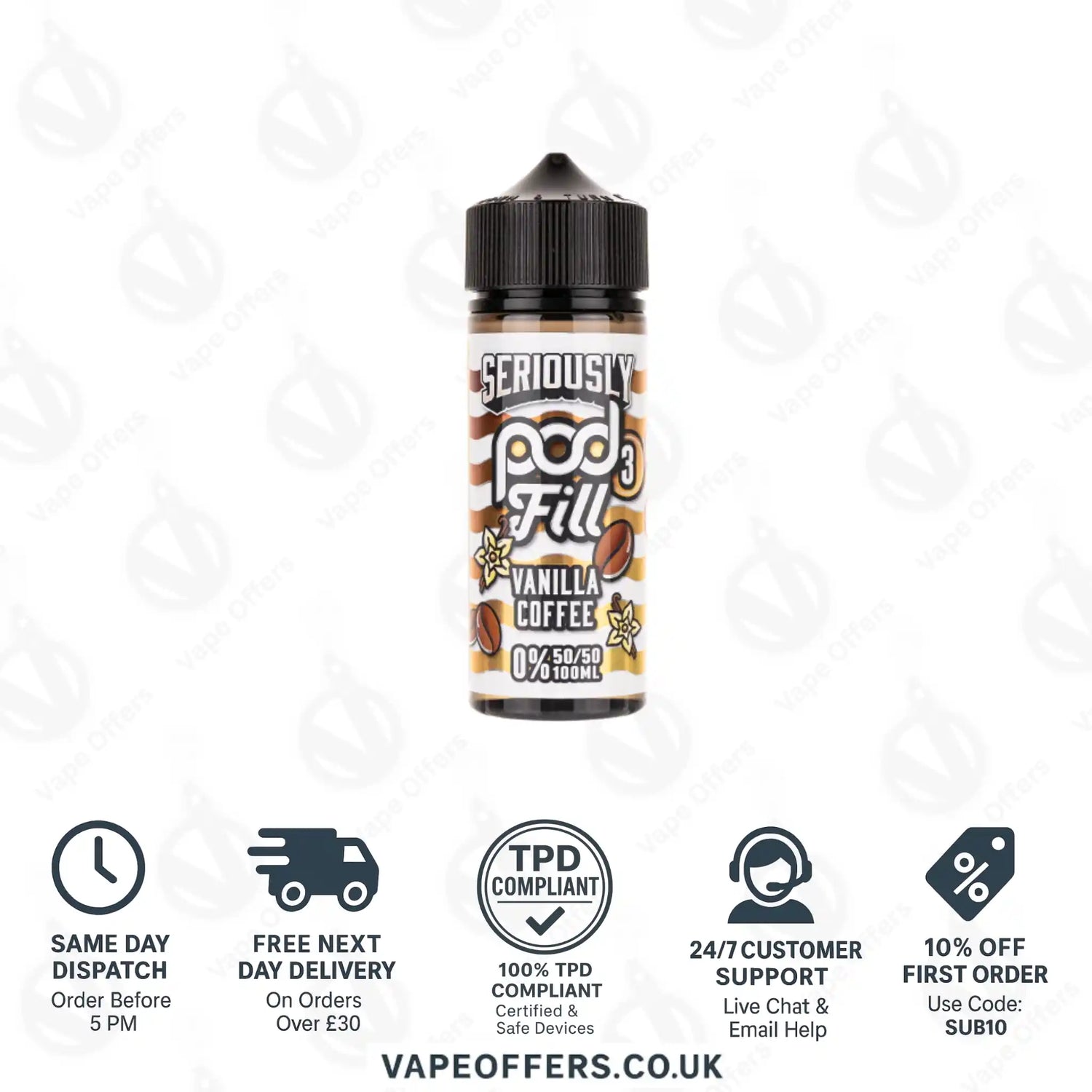 Doozy’s Seriously Pod Fill 3 Vanilla Coffee 100ml Shortfill 