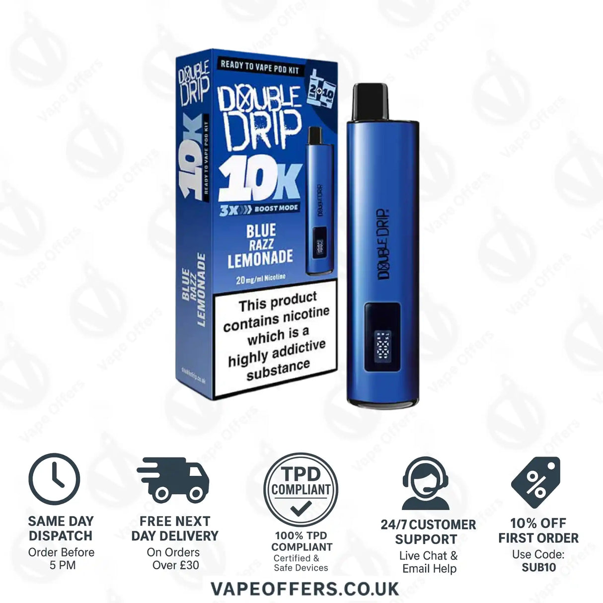 Double Drip 10K Prefilled Pod Kit Blue Razz Lemonade