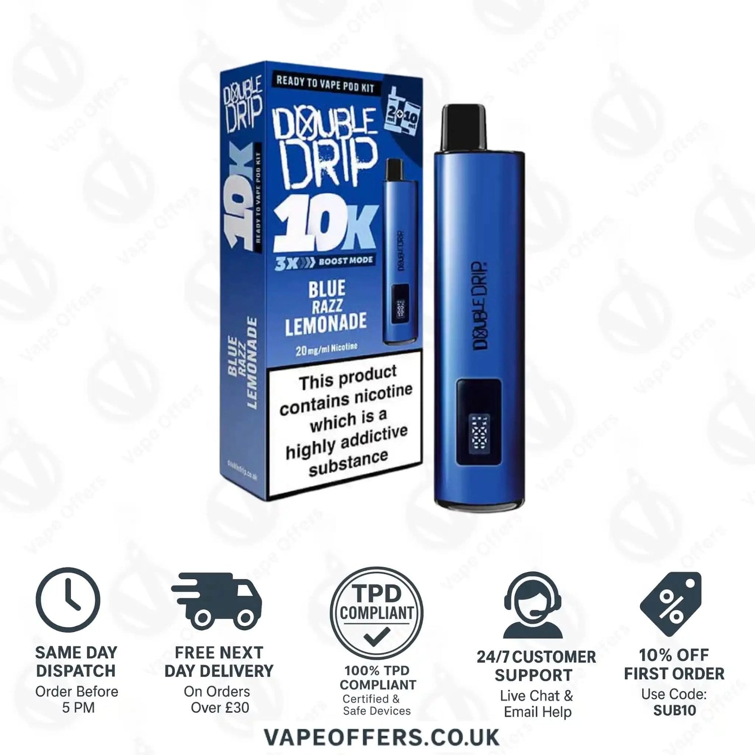 Double Drip 10K Prefilled Pod Kit Blue Razz Lemonade 