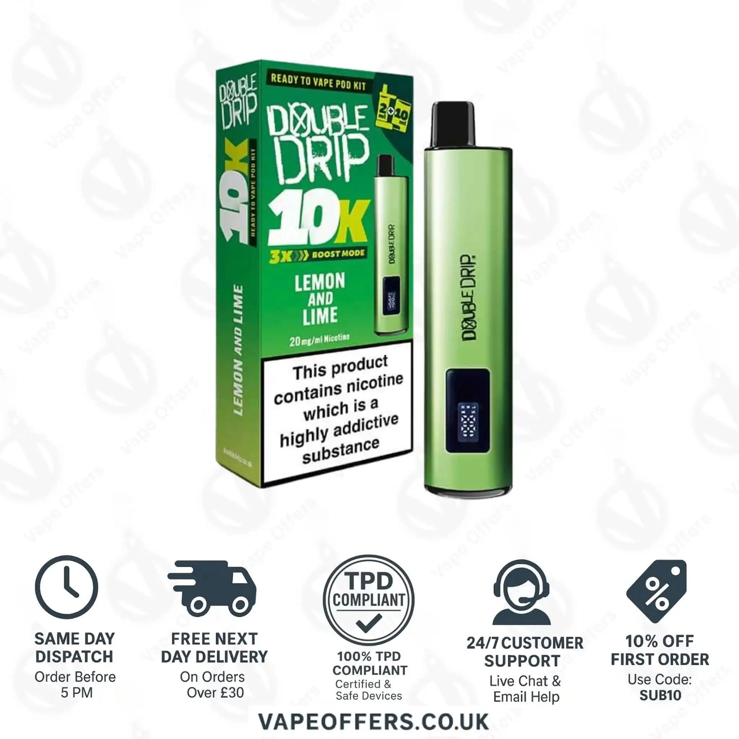 Double Drip 10K Prefilled Pod Kit Lemon & Lime 