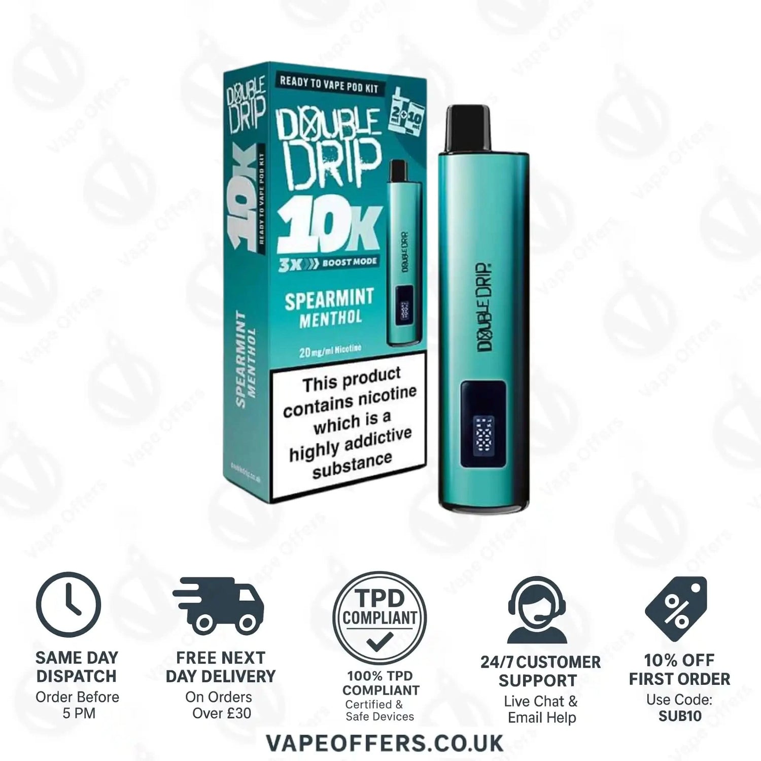 Double Drip 10K Prefilled Pod Kit Spearmint Menthol 
