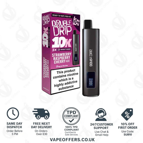 Double Drip 10K Prefilled Pod Kit Strawberry Raspberry Cherry Ice