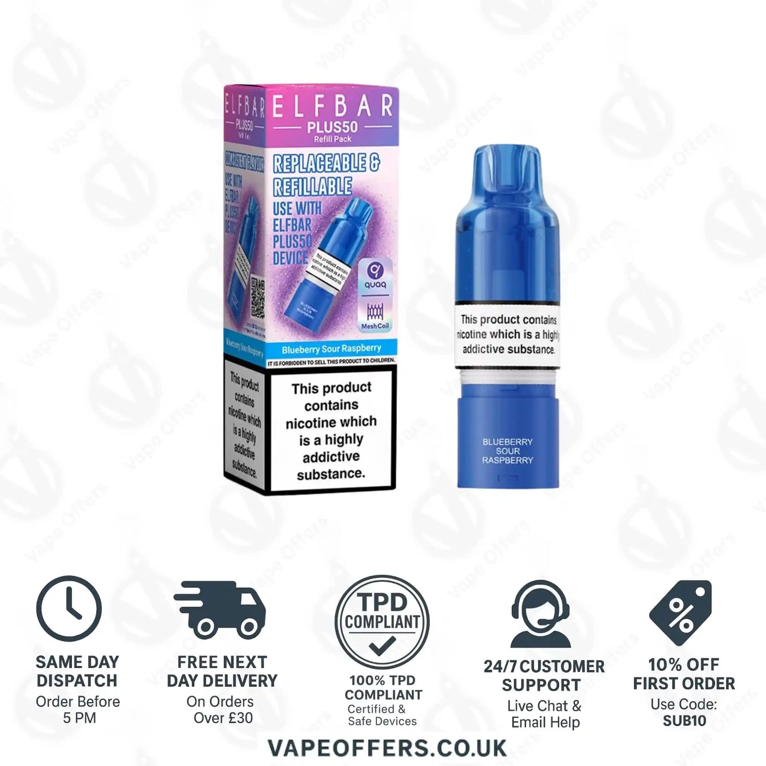 ELFBAR Plus 50 Prefilled Pods Blueberry Sour Raspberry 