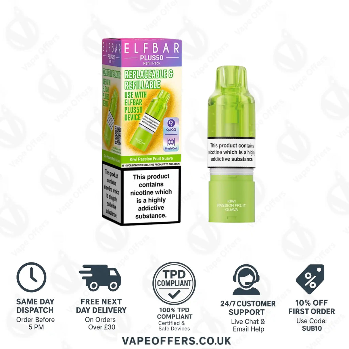 ELFBAR Plus 50 Prefilled Pods Kiwi Passion Fruit Guava