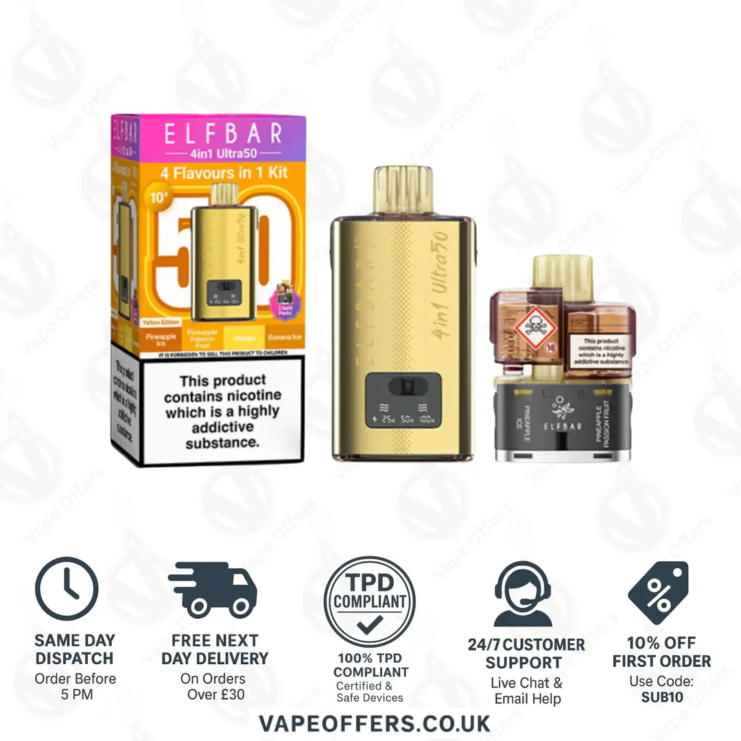Elf Bar 4-in-1 Ultra 50 Prefilled Pod Kit Yellow Edition
