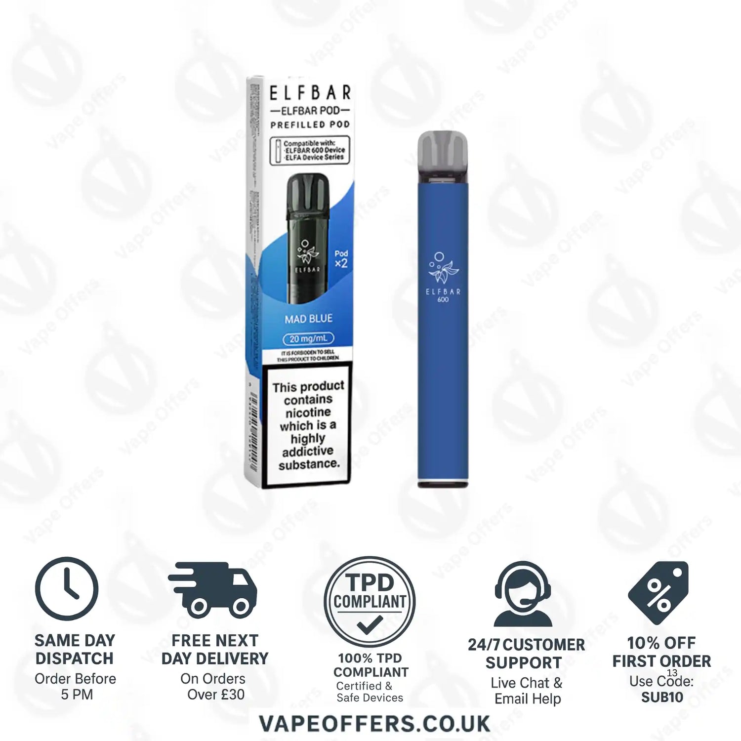 Elf Bar 600 Prefilled Pod Vape Kit Mad Blue 
