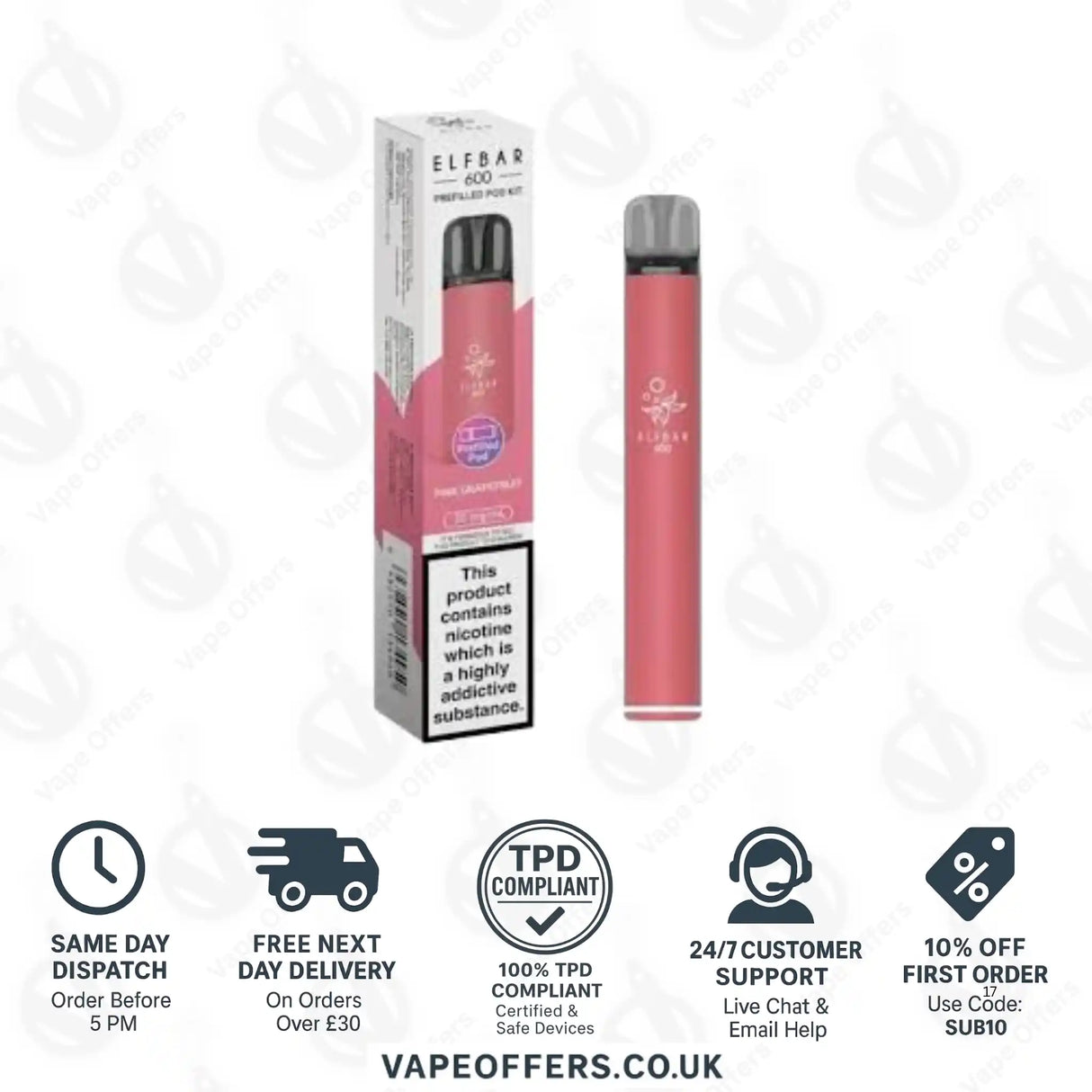 Elf Bar 600 Prefilled Pod Vape Kit Pink Grapefruit