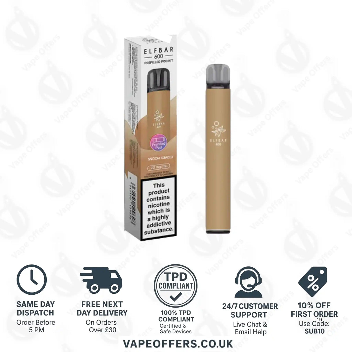 Elf Bar 600 Prefilled Pod Vape Kit Snoow Tobacco