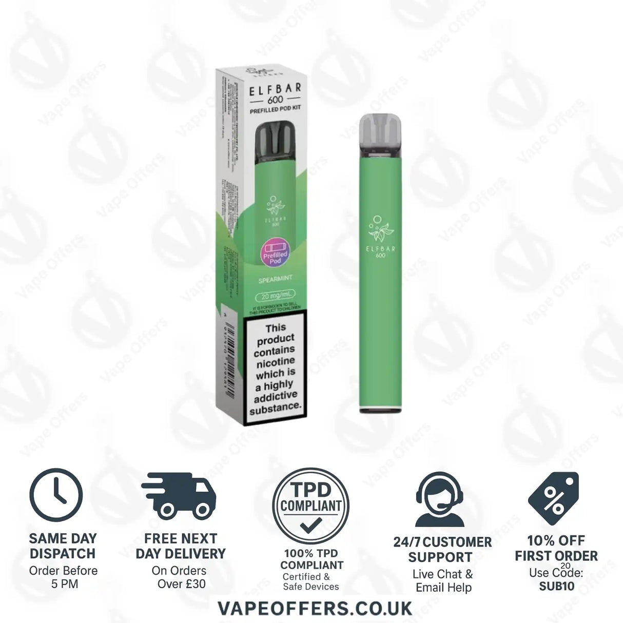 Elf Bar 600 Prefilled Pod Vape Kit Spearmint