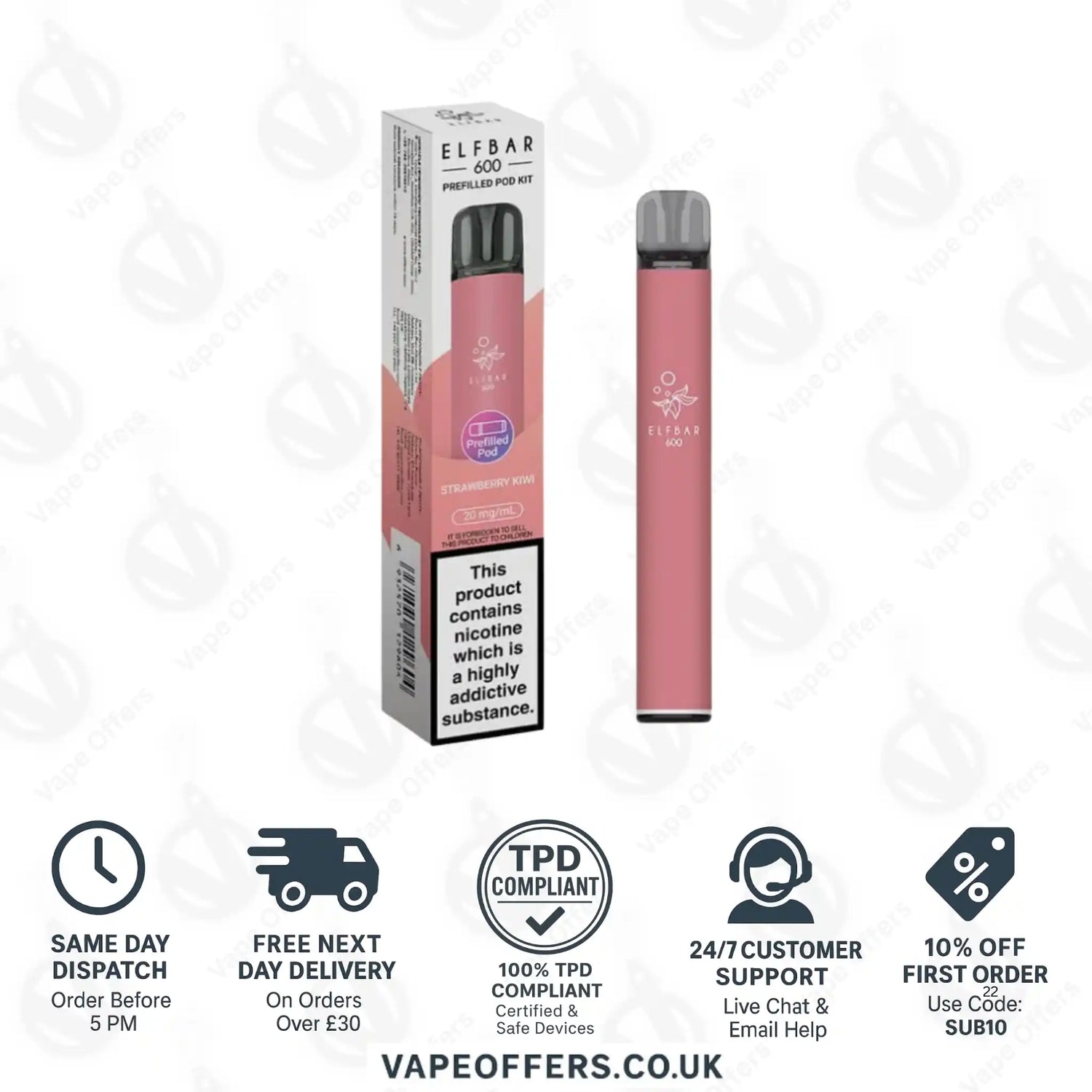 Elf Bar 600 Prefilled Pod Vape Kit Strawberry Kiwi 