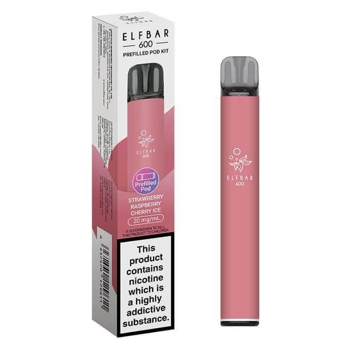 Elf Bar 600 Prefilled Pod Vape Kit  Strawberry Raspberry Cherry Ice  