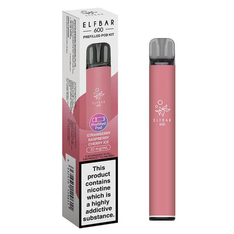 Elf Bar 600 Prefilled Pod Vape Kit  Strawberry Raspberry Cherry Ice 