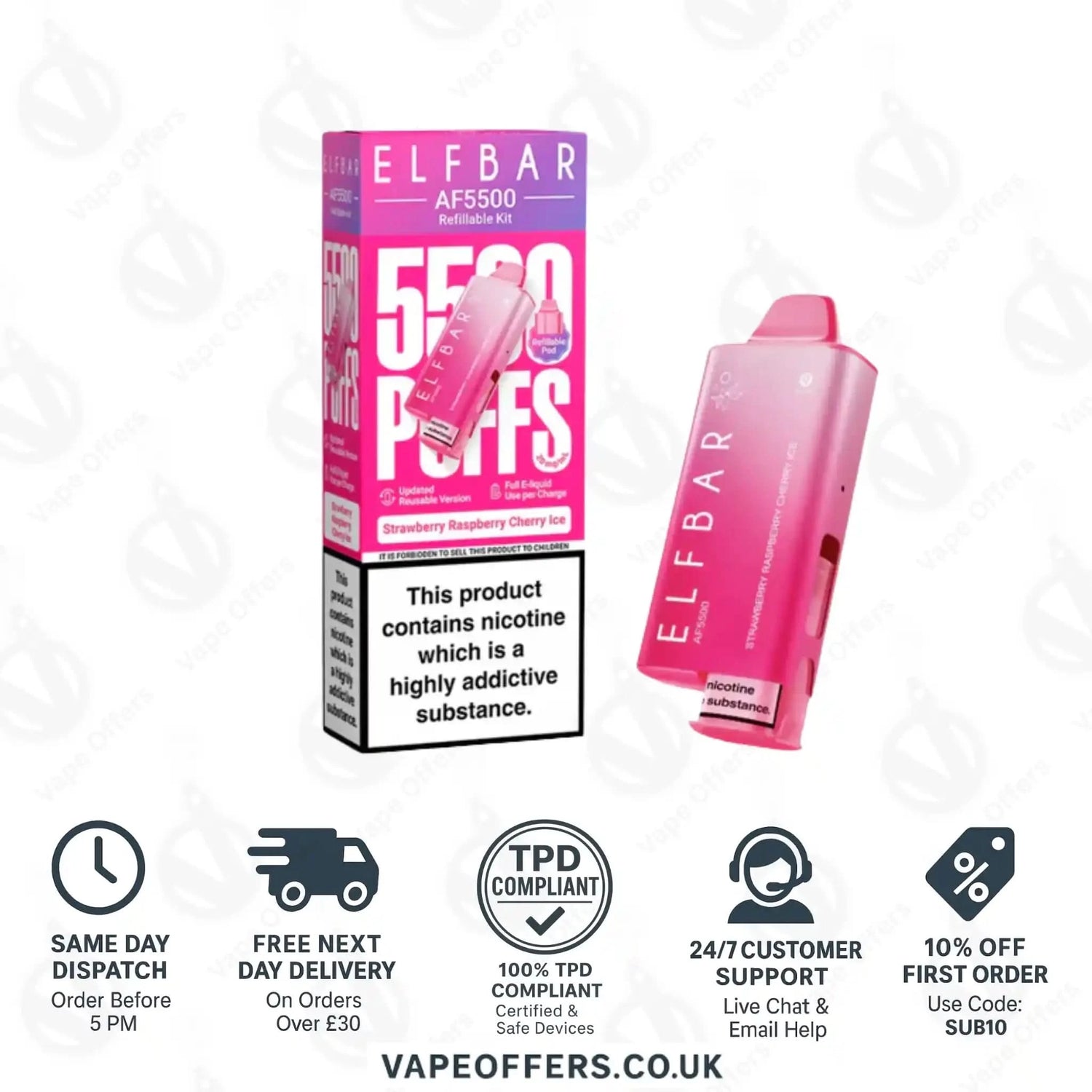 Elf Bar AF5500 Prefilled Pod Kit Strawberry Raspberry Cherry Ice 