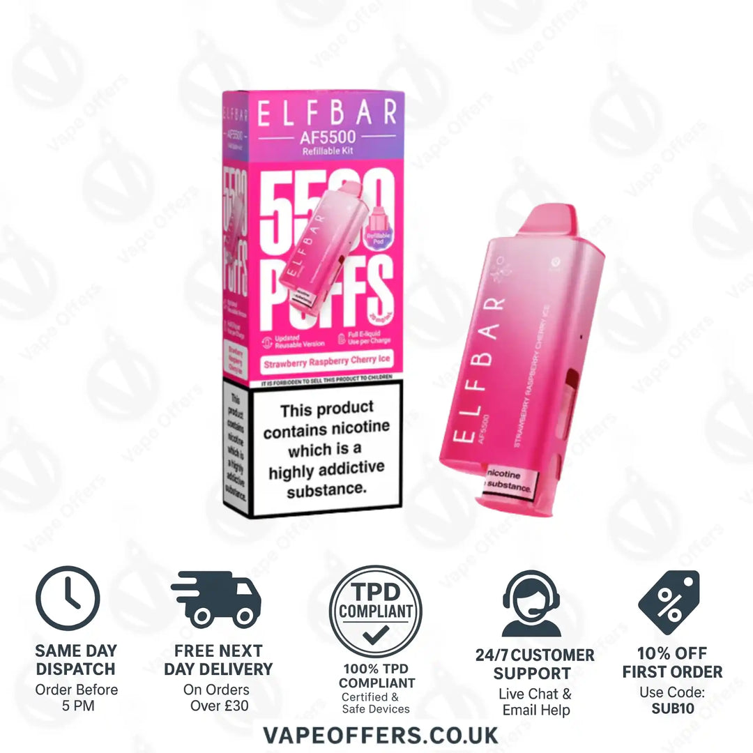 Elf Bar AF5500 Prefilled Pod Kit Strawberry Raspberry Cherry Ice