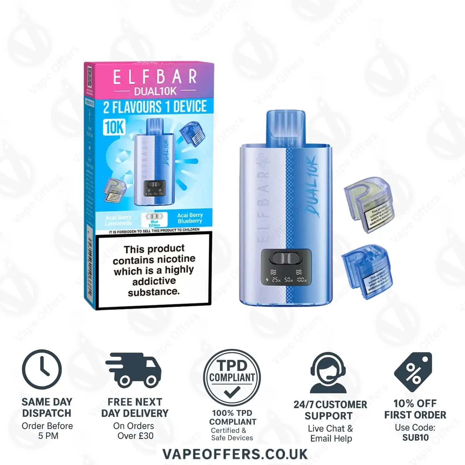 Elf Bar Dual 10K Prefilled Vape Pod Kit Blue Edition 