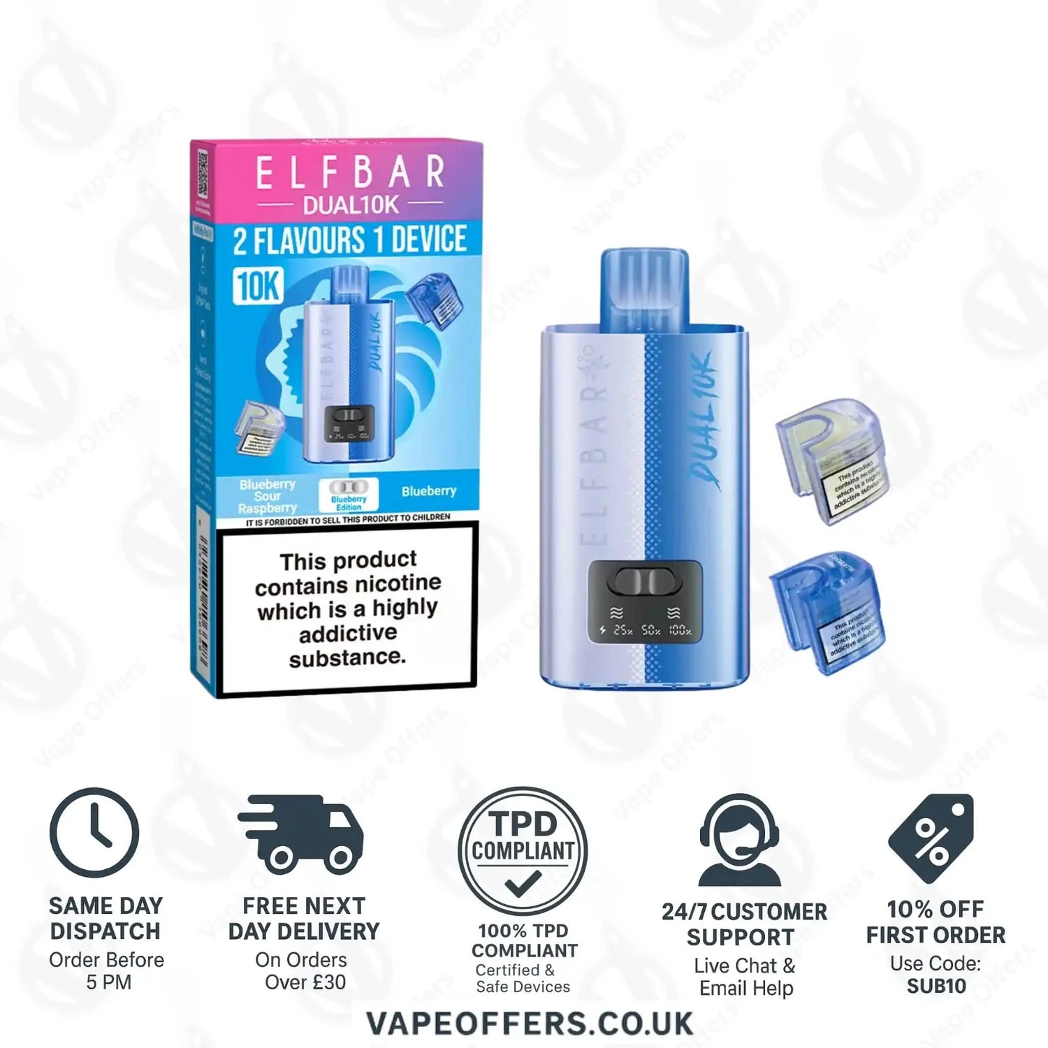 Elf Bar Dual 10K Prefilled Vape Pod Kit Blueberry Edition 