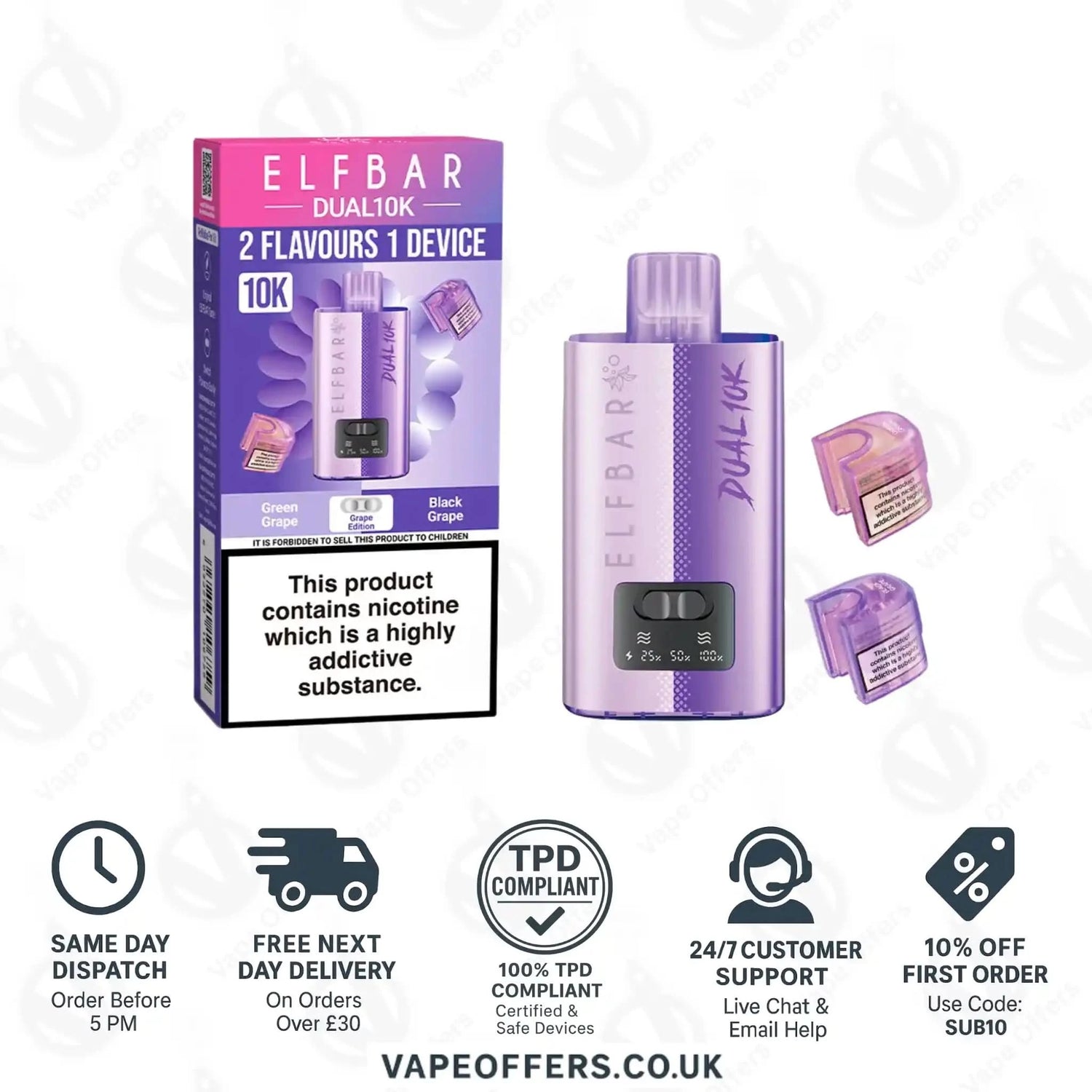 Elf Bar Dual 10K Prefilled Vape Pod Kit Grape Edition 