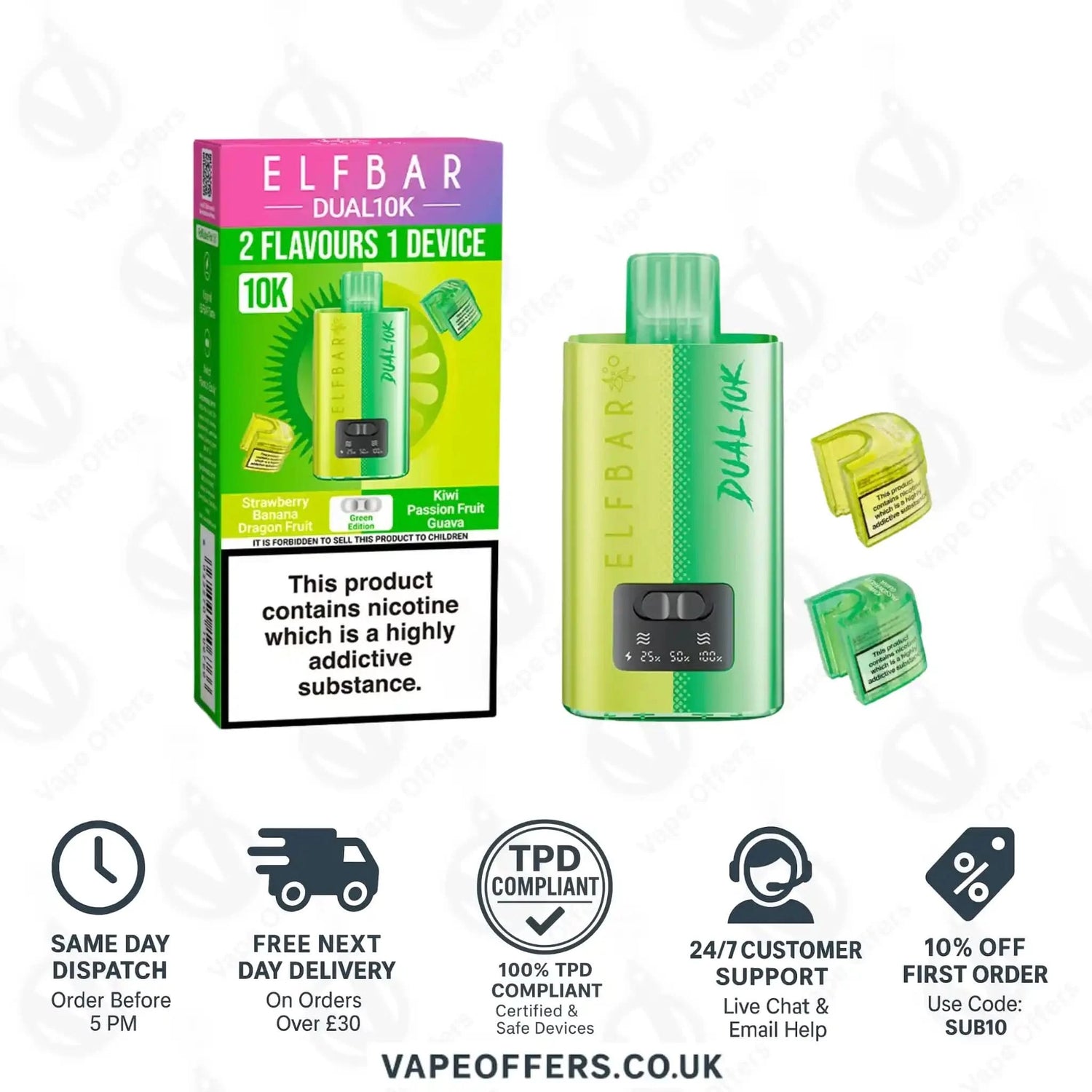 Elf Bar Dual 10K Prefilled Vape Pod Kit Green Edition 