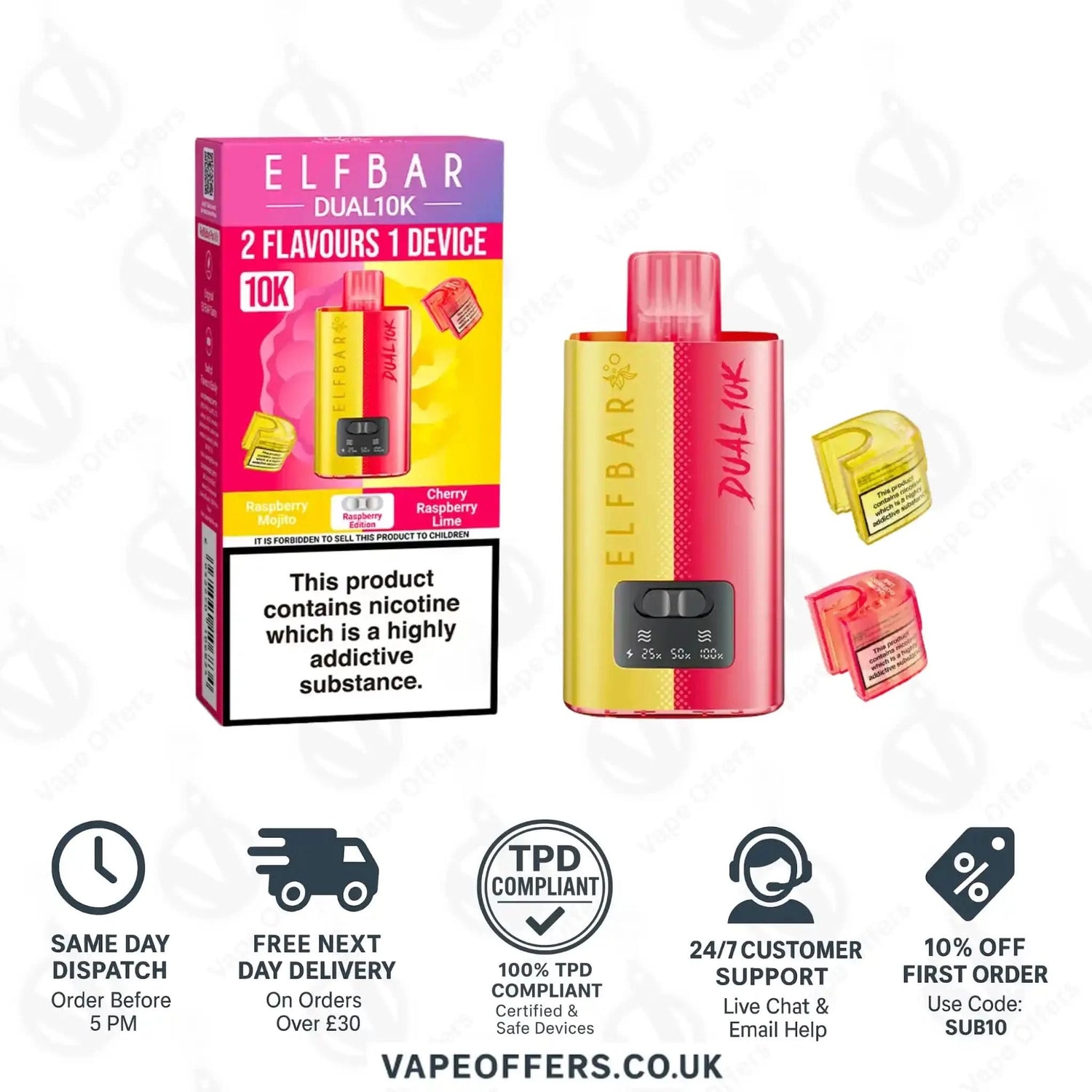 Elf Bar Dual 10K Prefilled Vape Pod Kit Raspberry Edition 