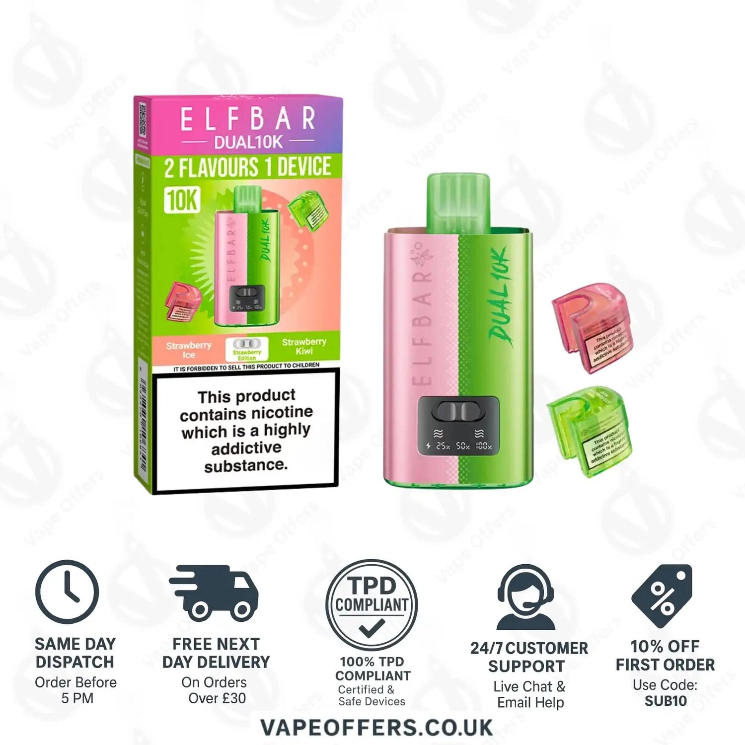 Elf Bar Dual 10K Prefilled Vape Pod Kit Strawberry Edition 