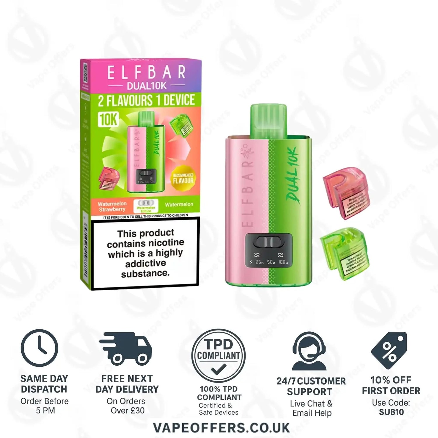 Elf Bar Dual 10K Prefilled Vape Pod Kit Watermelon Edition 