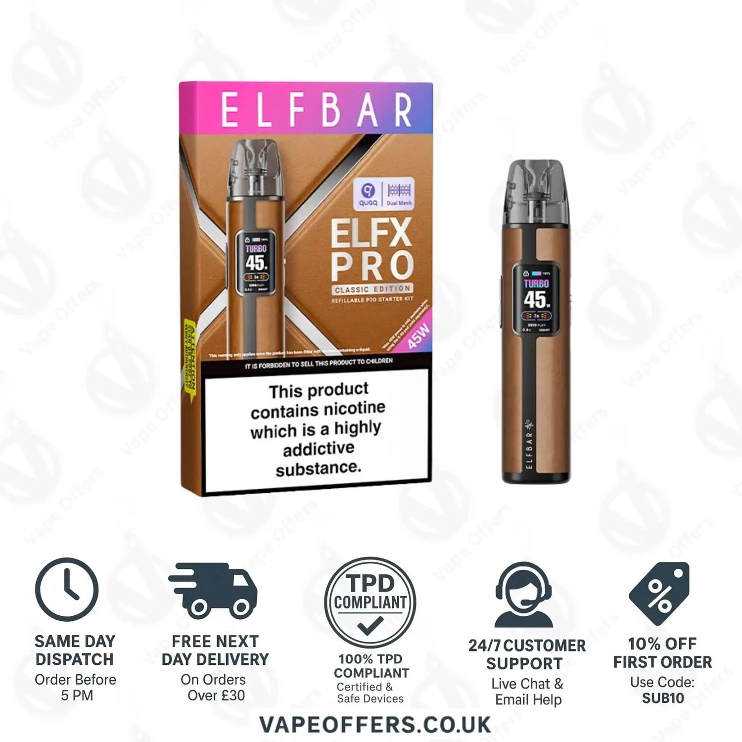 Elf Bar Elfx Pro Classic Edition Pod Vape Kit Cowboy Brown 