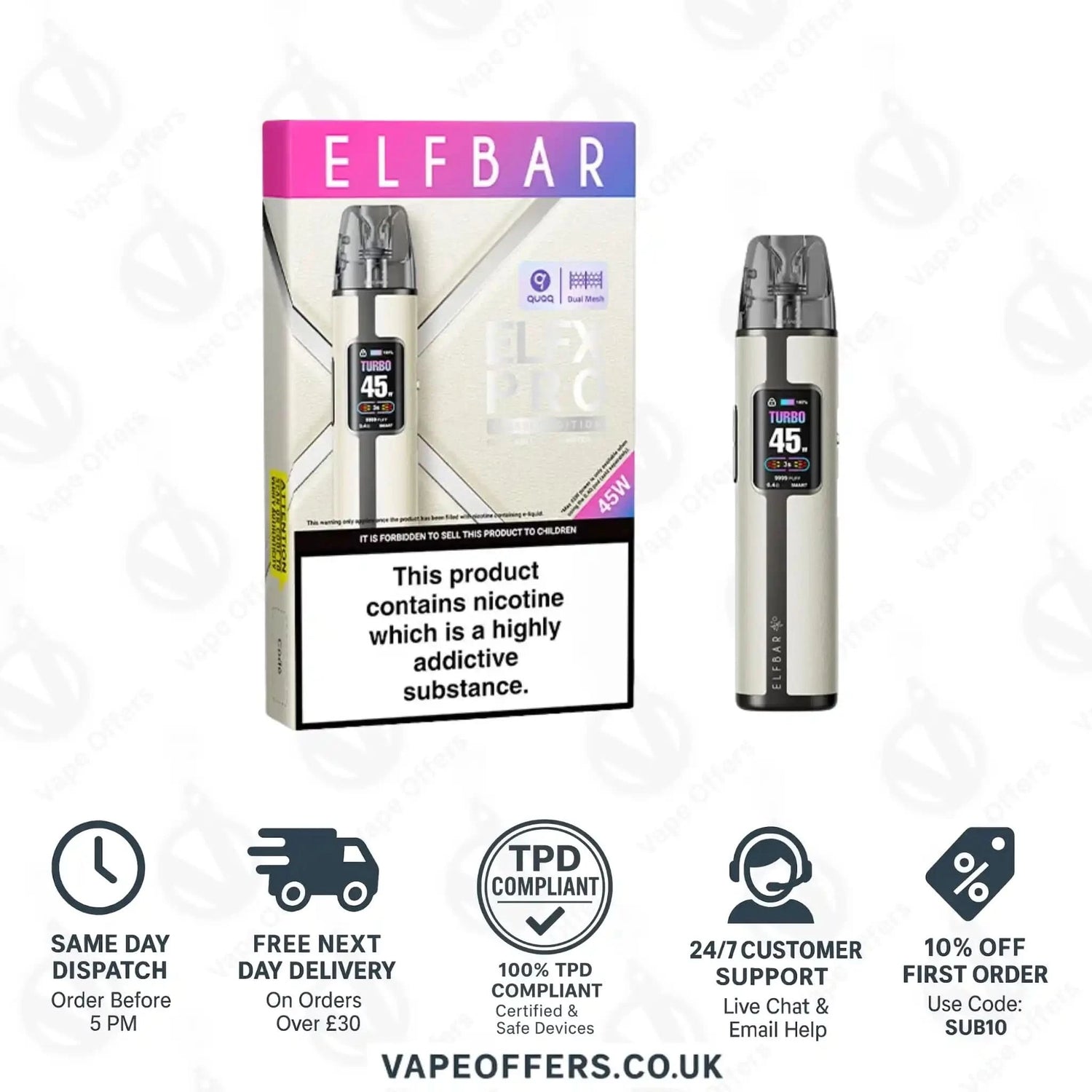 Elf Bar Elfx Pro Classic Edition Pod Vape Kit White 