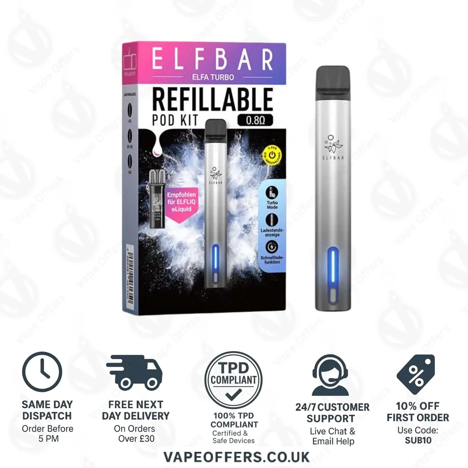 Elfa Turbo Refillable Vape Pod Kit Aurora Black 
