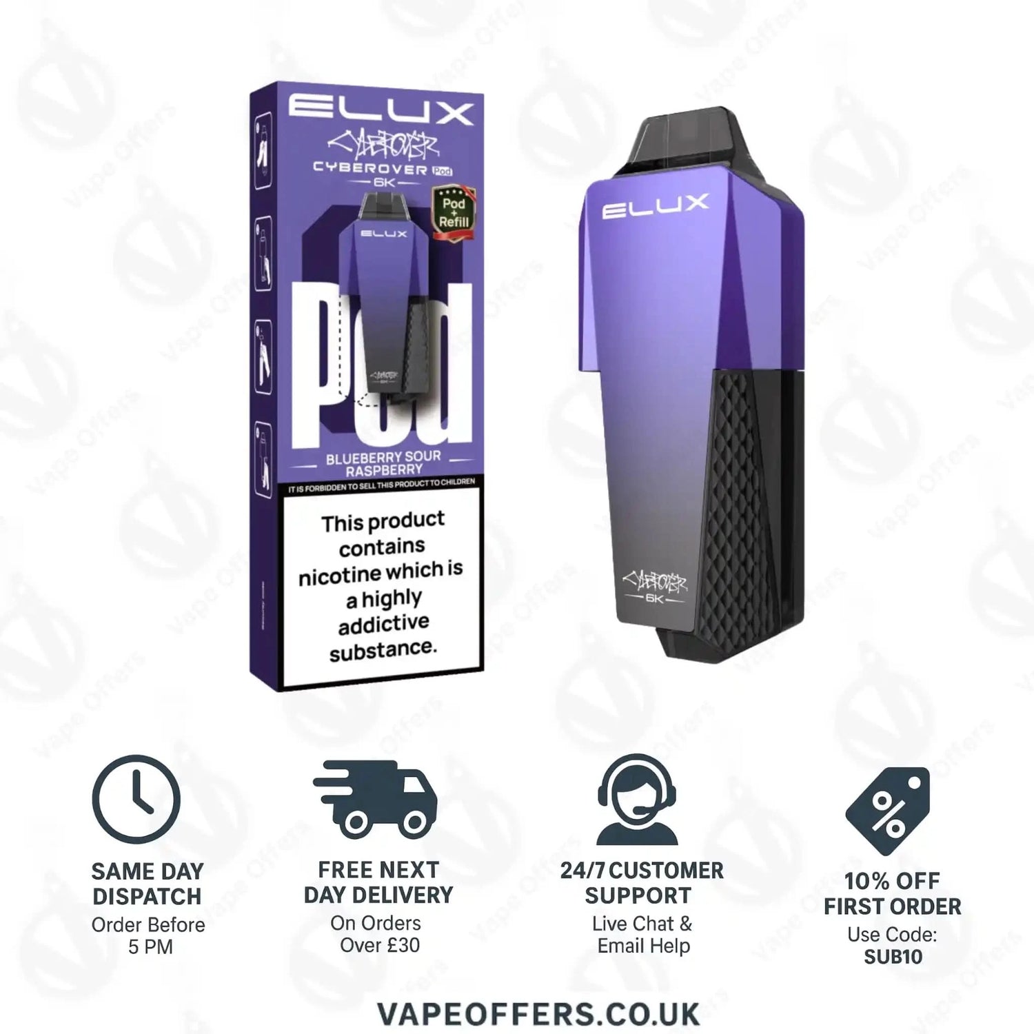 Elux Cyberover 6K Blueberry Sour Raspberry Prefilled Pod 